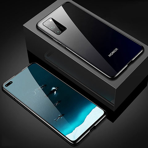 Huawei Honor View 30 5G用ケース 高級感 手触り良い アルミメタル 製の金属製 360度 フルカバーバンパー 鏡面 カバー T02 ファーウェイ ブラック