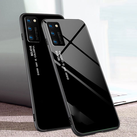 Huawei Honor View 30 Pro 5G用ハイブリットバンパーケース プラスチック 鏡面 虹 グラデーション 勾配色 カバー ファーウェイ ブラック