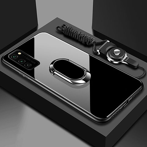 Huawei Honor View 30 Pro 5G用ハイブリットバンパーケース プラスチック 鏡面 カバー アンド指輪 マグネット式 ファーウェイ ブラック