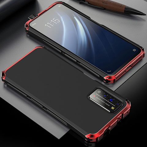 Huawei Honor X10 5G用ケース 高級感 手触り良い アルミメタル 製の金属製 カバー T02 ファーウェイ レッド・ブラック