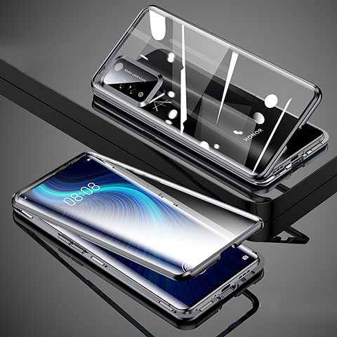 Huawei Honor X10 5G用ケース 高級感 手触り良い アルミメタル 製の金属製 360度 フルカバーバンパー 鏡面 カバー T02 ファーウェイ ブラック
