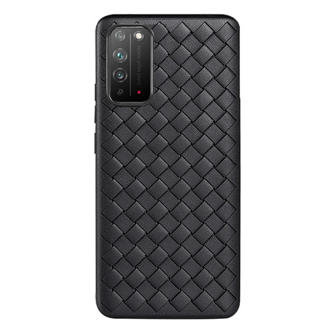 Huawei Honor X10 5G用シリコンケース ソフトタッチラバー レザー柄 カバー ファーウェイ ブラック