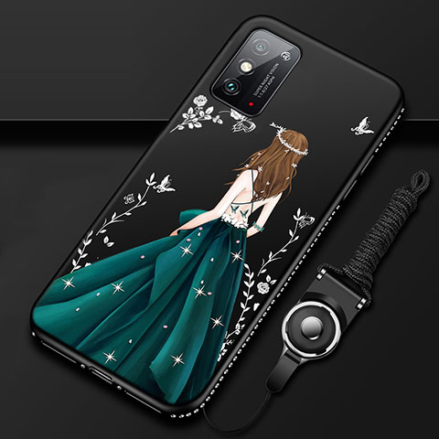 Huawei Honor X10 Max 5G用シリコンケース ソフトタッチラバー バタフライ ドレスガール ドレス少女 カバー ファーウェイ ブラック