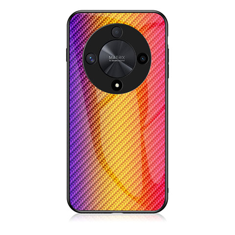 Huawei Honor X9b 5G用ハイブリットバンパーケース プラスチック 鏡面 虹 グラデーション 勾配色 カバー LS2 ファーウェイ オレンジ