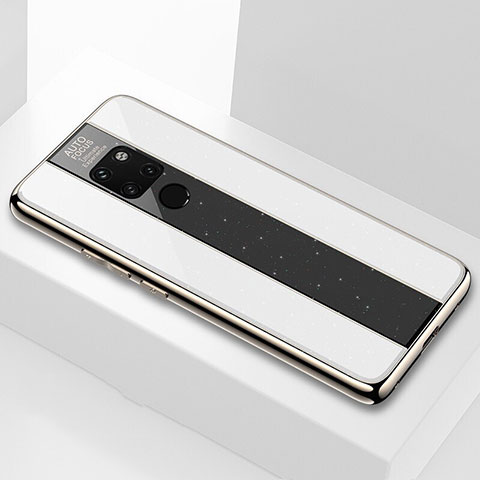 Huawei Mate 20用ハイブリットバンパーケース クリア透明 プラスチック 鏡面 カバー Q04 ファーウェイ ホワイト