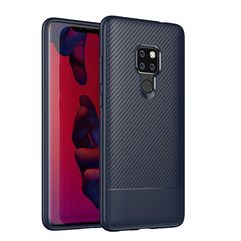 Huawei Mate 20用シリコンケース ソフトタッチラバー ツイル カバー S04 ファーウェイ ネイビー