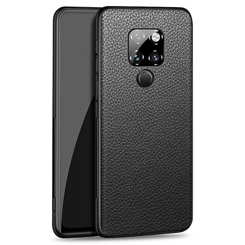 Huawei Mate 20用シリコンケース ソフトタッチラバー レザー柄 カバー H06 ファーウェイ ブラック