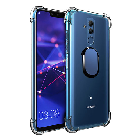 Huawei Mate 20 Lite用極薄ソフトケース シリコンケース 耐衝撃 全面保護 クリア透明 アンド指輪 マグネット式 S01 ファーウェイ ネイビー