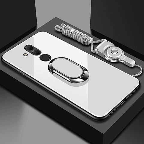 Huawei Mate 20 Lite用ハイブリットバンパーケース プラスチック 鏡面 カバー アンド指輪 マグネット式 ファーウェイ ホワイト