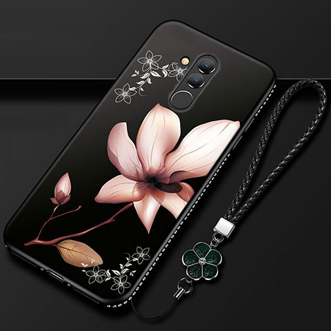 Huawei Mate 20 Lite用シリコンケース ソフトタッチラバー 花 カバー H02 ファーウェイ ブラック