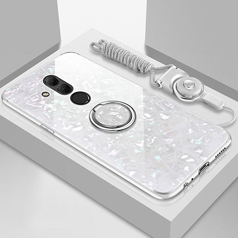 Huawei Mate 20 Lite用ハイブリットバンパーケース プラスチック 鏡面 カバー アンド指輪 マグネット式 T01 ファーウェイ ホワイト