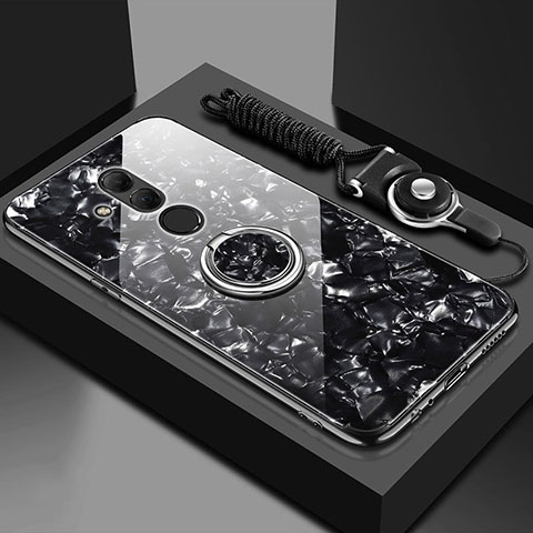 Huawei Mate 20 Lite用ハイブリットバンパーケース プラスチック 鏡面 カバー アンド指輪 マグネット式 T01 ファーウェイ ブラック