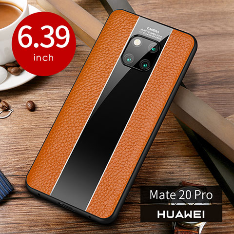 Huawei Mate 20 Pro用ケース 高級感 手触り良いレザー柄 S01 ファーウェイ オレンジ