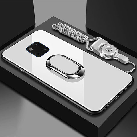 Huawei Mate 20 Pro用ハイブリットバンパーケース プラスチック 鏡面 カバー アンド指輪 マグネット式 T01 ファーウェイ ホワイト