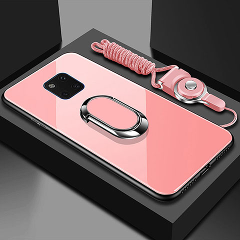 Huawei Mate 20 Pro用ハイブリットバンパーケース プラスチック 鏡面 カバー アンド指輪 マグネット式 T01 ファーウェイ ピンク