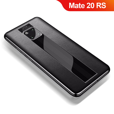 Huawei Mate 20 RS用シリコンケース ソフトタッチラバー レザー柄 ファーウェイ ブラック