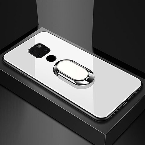 Huawei Mate 20 X 5G用ハイブリットバンパーケース プラスチック 鏡面 カバー アンド指輪 マグネット式 T01 ファーウェイ ホワイト