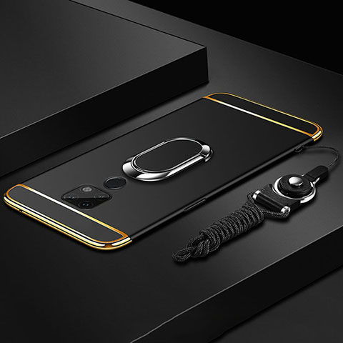Huawei Mate 20 X 5G用ケース 高級感 手触り良い メタル兼プラスチック バンパー アンド指輪 T02 ファーウェイ ブラック