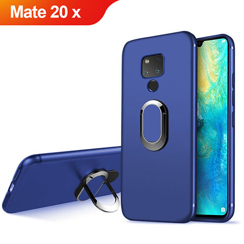 Huawei Mate 20 X 5G用極薄ソフトケース シリコンケース 耐衝撃 全面保護 アンド指輪 マグネット式 ファーウェイ ネイビー