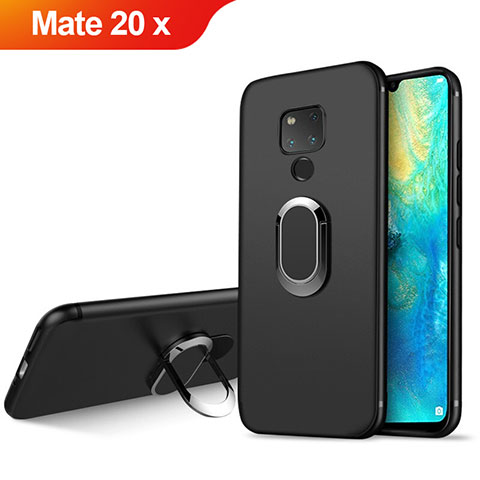 Huawei Mate 20 X 5G用極薄ソフトケース シリコンケース 耐衝撃 全面保護 アンド指輪 マグネット式 ファーウェイ ブラック