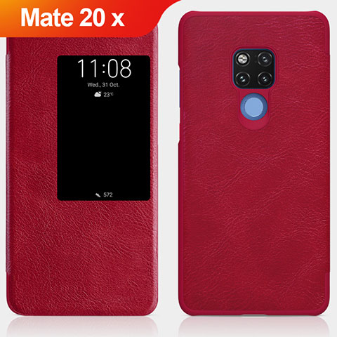 Huawei Mate 20 X 5G用手帳型 レザーケース スタンド ファーウェイ レッド