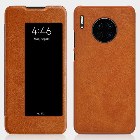 Huawei Mate 30 5G用手帳型 レザーケース スタンド カバー T01 ファーウェイ オレンジ