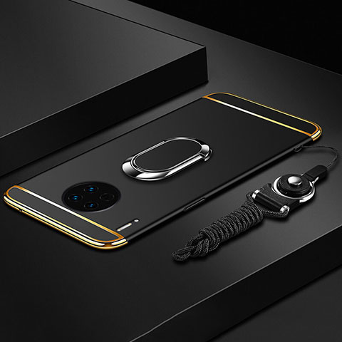 Huawei Mate 30 5G用ケース 高級感 手触り良い メタル兼プラスチック バンパー アンド指輪 T01 ファーウェイ ブラック