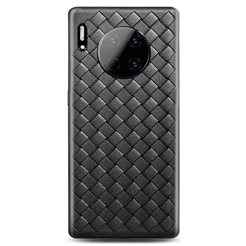 Huawei Mate 30用シリコンケース ソフトタッチラバー レザー柄 カバー H01 ファーウェイ ブラック