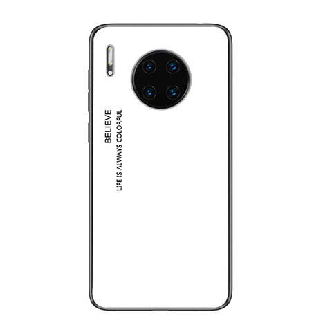 Huawei Mate 30用ハイブリットバンパーケース プラスチック 鏡面 虹 グラデーション 勾配色 カバー H01 ファーウェイ ホワイト