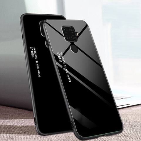 Huawei Mate 30 Lite用ハイブリットバンパーケース プラスチック 鏡面 虹 グラデーション 勾配色 カバー ファーウェイ ブラック