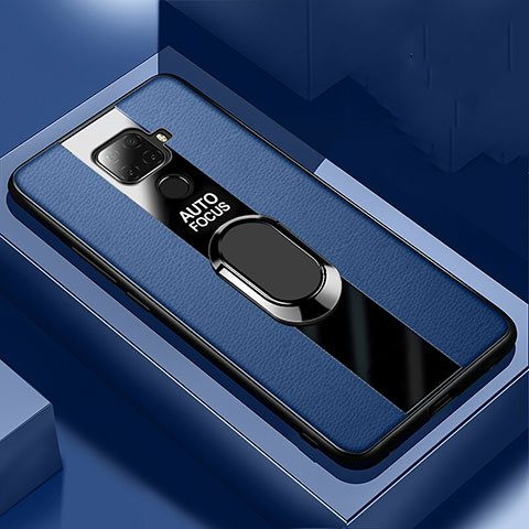Huawei Mate 30 Lite用シリコンケース ソフトタッチラバー レザー柄 アンド指輪 マグネット式 S03 ファーウェイ ネイビー