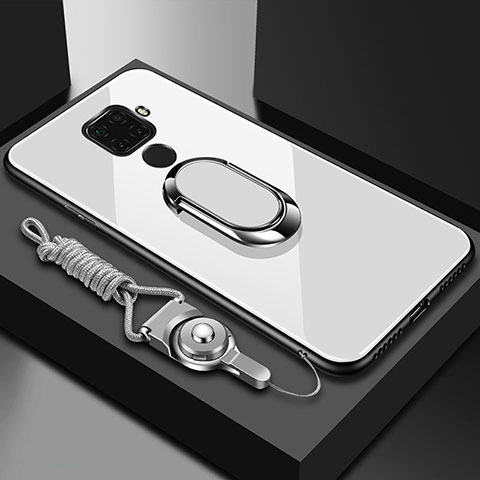 Huawei Mate 30 Lite用ハイブリットバンパーケース プラスチック 鏡面 カバー アンド指輪 マグネット式 ファーウェイ ホワイト