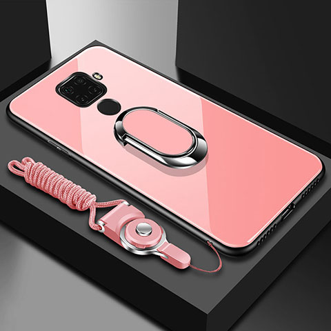 Huawei Mate 30 Lite用ハイブリットバンパーケース プラスチック 鏡面 カバー アンド指輪 マグネット式 ファーウェイ ピンク