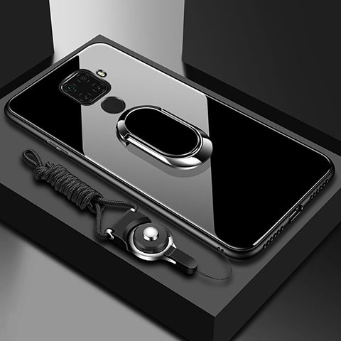 Huawei Mate 30 Lite用ハイブリットバンパーケース プラスチック 鏡面 カバー アンド指輪 マグネット式 ファーウェイ ブラック