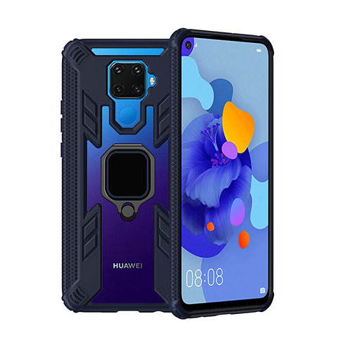 Huawei Mate 30 Lite用ハイブリットバンパーケース プラスチック アンド指輪 マグネット式 S03 ファーウェイ ネイビー