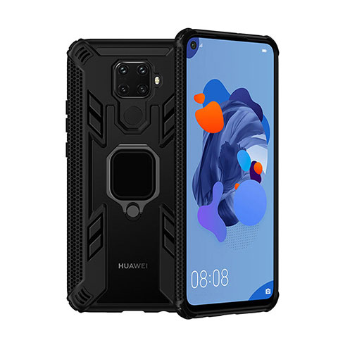 Huawei Mate 30 Lite用ハイブリットバンパーケース プラスチック アンド指輪 マグネット式 S03 ファーウェイ ブラック