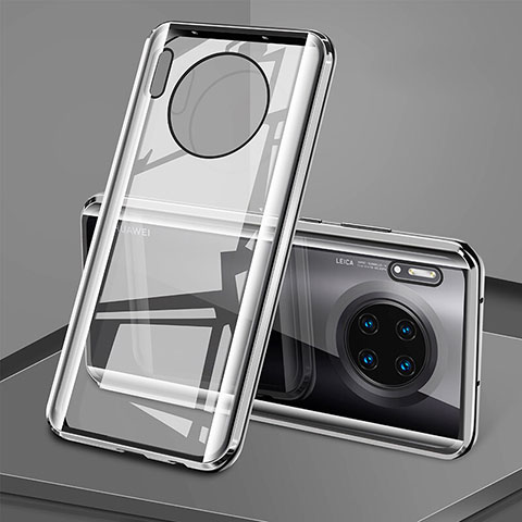 Huawei Mate 30 Pro 5G用ケース 高級感 手触り良い アルミメタル 製の金属製 360度 フルカバーバンパー 鏡面 カバー T08 ファーウェイ シルバー