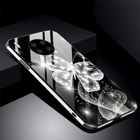 Huawei Mate 30 Pro 5G用ハイブリットバンパーケース プラスチック 鏡面 花 カバー C01 ファーウェイ ブラック