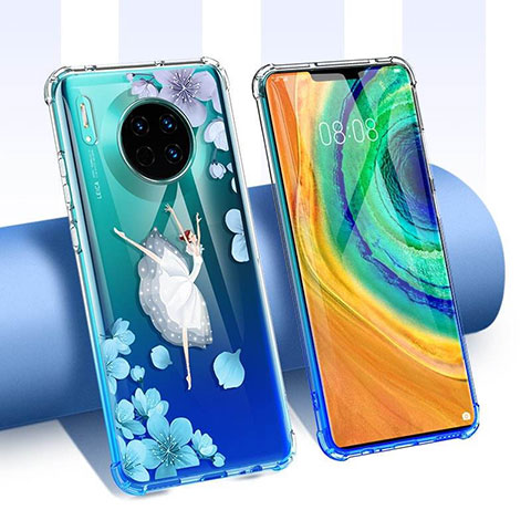 Huawei Mate 30 Pro 5G用極薄ソフトケース シリコンケース 耐衝撃 全面保護 クリア透明 花 ファーウェイ マルチカラー