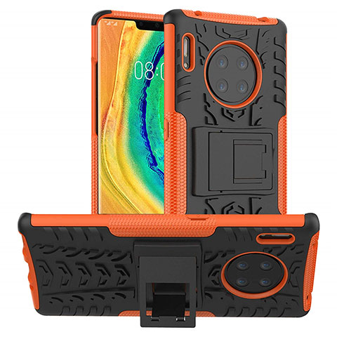 Huawei Mate 30 Pro用ハイブリットバンパーケース スタンド プラスチック 兼シリコーン カバー R01 ファーウェイ オレンジ