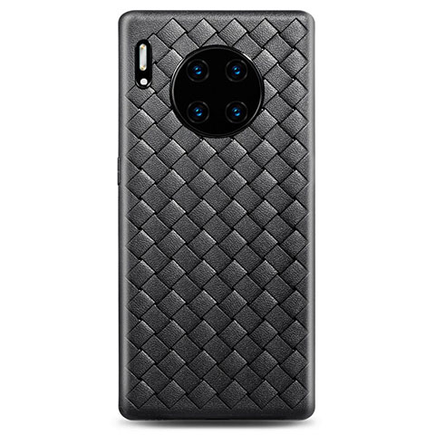 Huawei Mate 30 Pro用シリコンケース ソフトタッチラバー レザー柄 カバー D01 ファーウェイ ブラック