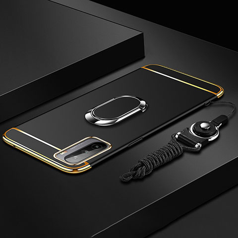 Huawei Mate 40 Lite 5G用ケース 高級感 手触り良い メタル兼プラスチック バンパー アンド指輪 A01 ファーウェイ ブラック