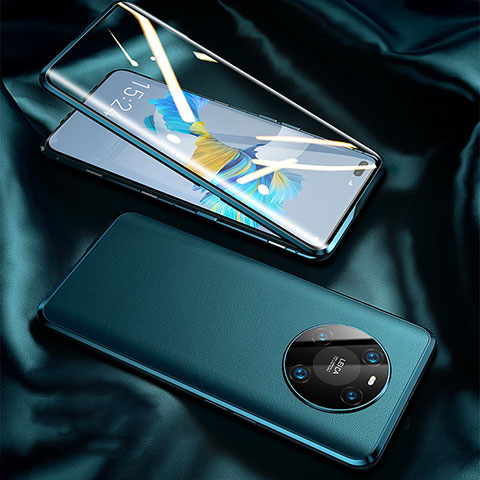 Huawei Mate 40 Pro用360度 フルカバー ケース 高級感 手触り良い アルミメタル 製の金属製 K02 ファーウェイ シアン
