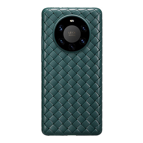 Huawei Mate 40 Pro+ Plus用シリコンケース ソフトタッチラバー レザー柄 カバー ファーウェイ モスグリー