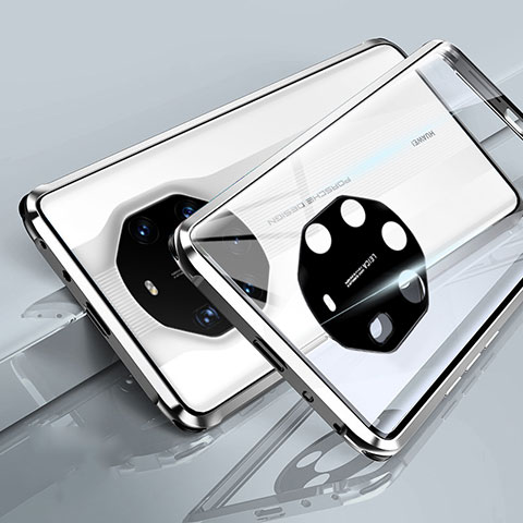 Huawei Mate 40 RS用ケース 高級感 手触り良い アルミメタル 製の金属製 360度 フルカバーバンパー 鏡面 カバー T01 ファーウェイ ホワイト