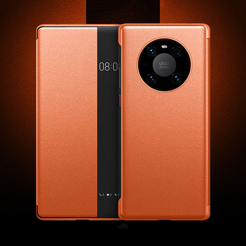 Huawei Mate 40E Pro 5G用手帳型 レザーケース スタンド カバー F04 ファーウェイ オレンジ