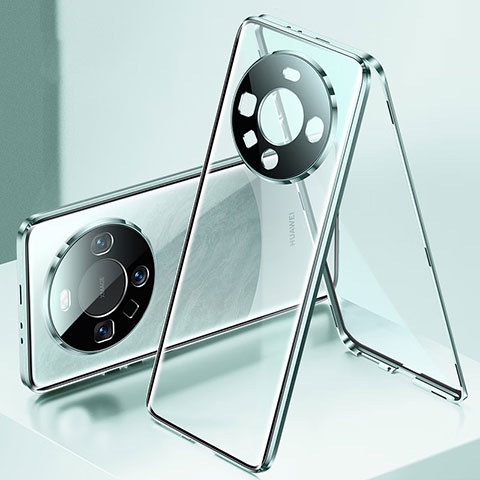 Huawei Mate 60用ケース 高級感 手触り良い アルミメタル 製の金属製 360度 フルカバーバンパー 鏡面 カバー P01 ファーウェイ グリーン