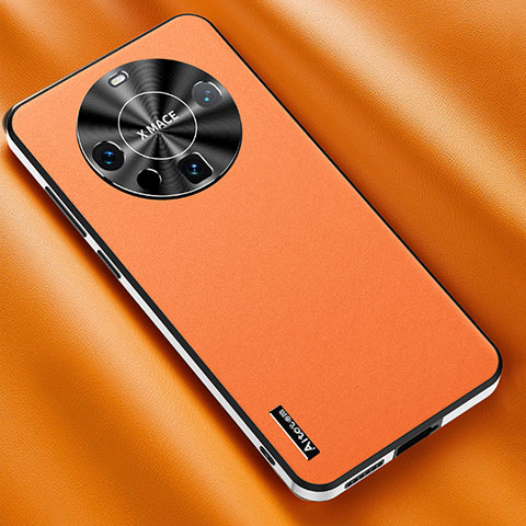 Huawei Mate 60 Pro用ケース 高級感 手触り良いレザー柄 AT2 ファーウェイ オレンジ