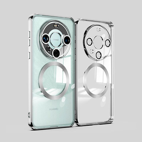 Huawei Mate 60 Pro用極薄ソフトケース シリコンケース 耐衝撃 全面保護 クリア透明 カバー Mag-Safe 磁気 Magnetic P01 ファーウェイ シルバー