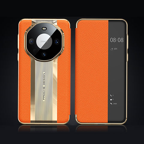 Huawei Mate 60 Pro+ Plus用手帳型 レザーケース スタンド カバー JB2 ファーウェイ オレンジ